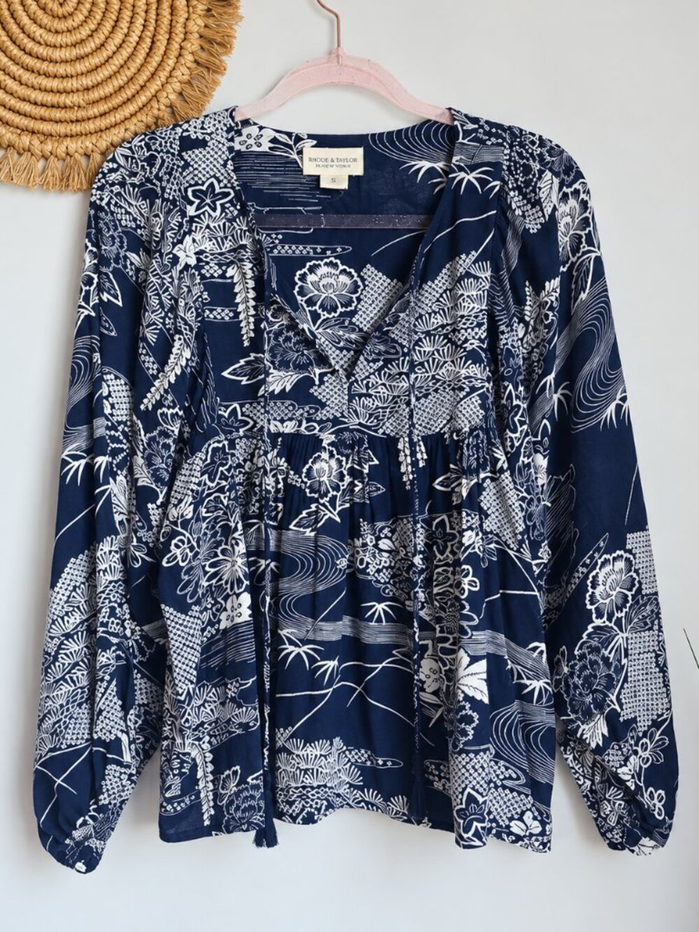 Ralph Lauren Denim & Supply Chinoiserie Indigo Blue Floral Peasant Top SZ Small